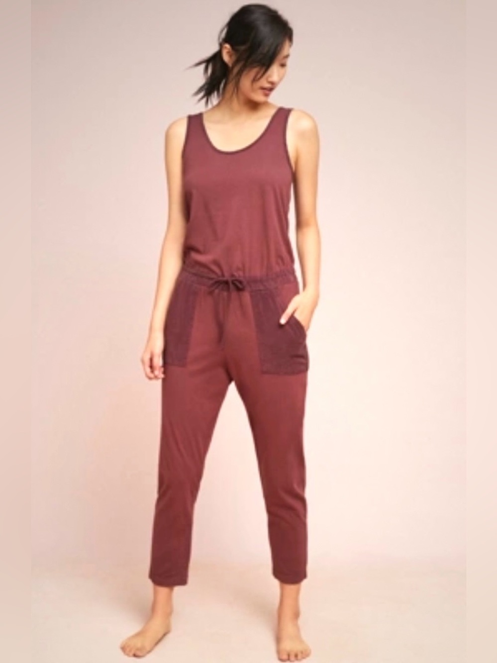 T.La Rust Red Sleeveless Drawstring Jumpsuit
